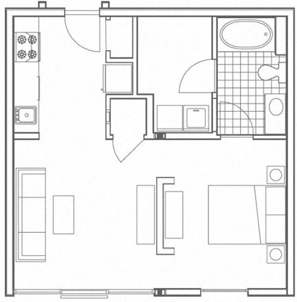 Floor plan for studio, 1 bath, 585 sqft
